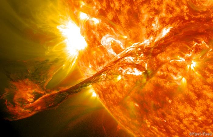 On August 31, 2012 a long filament of solar material that had been hovering in the sun's atmosphere, the corona, erupted out into space at 4:36 p.m. EDT. The coronal mass ejection, or CME, traveled at over 900 miles per second. The CME did not travel directly toward Earth, but did connect with Earth's magnetic environment, or magnetosphere, causing aurora to appear on the night of Monday, September 3. Picuted here is a lighten blended version of the 304 and 171 angstrom wavelengths. Cropped Credit: NASA/GSFC/SDO NASA image use policy. NASA Goddard Space Flight Center enables NASA’s mission through four scientific endeavors: Earth Science, Heliophysics, Solar System Exploration, and Astrophysics. Goddard plays a leading role in NASA’s accomplishments by contributing compelling scientific knowledge to advance the Agency’s mission. Follow us on Twitter Like us on Facebook Find us on Instagram