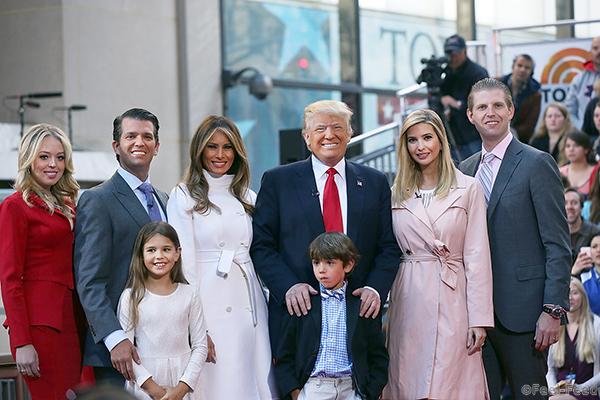 NEW YORK, NY - APRIL 21:  Republican presidential candidate Donald Trump stands with his wife Melania Trump (center left) and from right: Eric Trump, Ivanka Trump, Donald Trump Jr. and Tiffany Trump. In the front row are Kai Trump and Donald Trump III, children of Donald Trump Jr. on April 21, 2016 in New York City. The family appeaed at an NBC Town Hall at the Today Show.  (Photo by Spencer Platt/Getty Images)