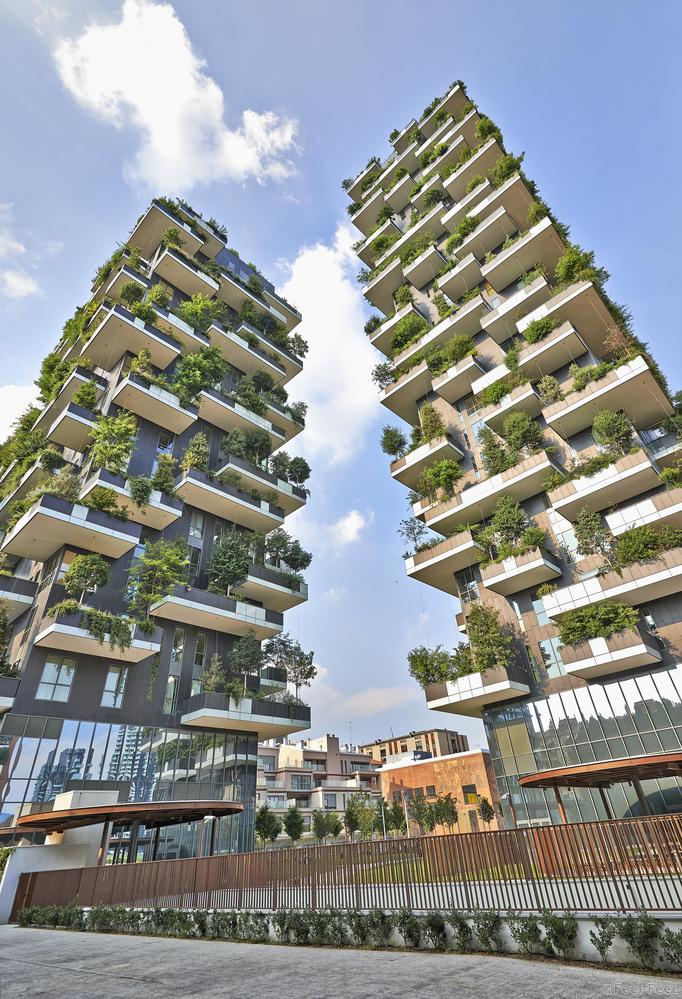 MILAN, ITALY- JUNE 11, 2015: Vertical Forest apartment building in the Porta Nuova area of Milano, Lombardy, Italy also called "Bosco Verticale" and winner for 2014 of the International Highrise Award, organized by Deutsches Architekturmuseum of Frankfurt.