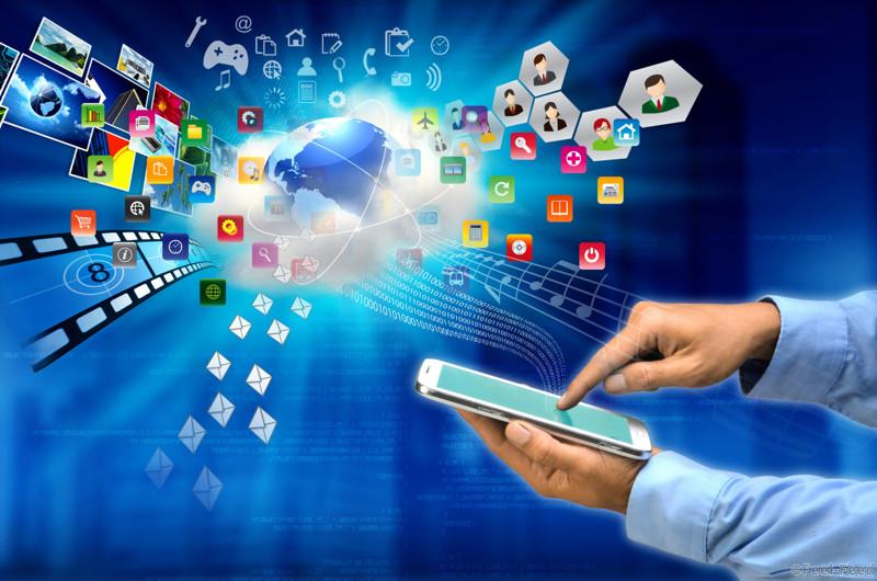 Conceptual image of a tablet user connect his activity with a cloud server via internet