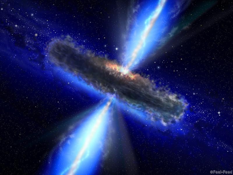 This artist's impression shows the dust torus around a super-massive black hole. Black holes lurk at the centres of active galaxies in environments not unlike those found in violent tornadoes on Earth. Just as in a tornado, where debris is often found spinning about the vortex, so in a black hole, a dust torus surrounds its waist. In some cases astronomers can look along the axis of the dust torus from above or from below and have a clear view of the black hole. Technically these objects are then called "type 1 sources". "Type 2 sources" lie with the dust torus edge-on as viewed from Earth so our view of the black hole is totally blocked by the dust over a range of wavelengths from the near-infrared to soft X-rays. While many dust-obscured low-power black holes (called "Seyfert 2s") were known, until recently few of their high-power counterparts were known. The identification of a population of high-power obscured black holes and the active galaxies surrounding them has been a key goal for astronomers and will lead to greater understanding and a refinement of the cosmological models describing our Universe. The European AVO science team led by Paolo Padovani from Space Telescope-European Coordinating Facility and the European Southern Observatory in Munich, Germany, has discovered a whole population of the obscured, powerful supermassive black holes. Thirty of these objects were found in the so-called GOODS (Great Observatories Origins Deep Survey) fields. The GOODS survey consists of two areas that include some of the deepest observations from space- and ground-based telescopes, including the NASA/ESA Hubble Space Telescope, and have become the best studied patches in the sky. In the illustration the jets coming out of the regions nearest the black hole are also seen. The jets emerge from an area close to the black hole where a disk of accreted material rotates (not seen here).