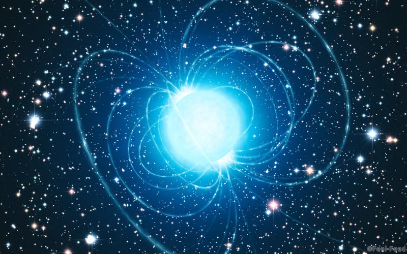 This artist’s impression shows the magnetar in the very rich and young star cluster Westerlund 1. This remarkable cluster contains hundreds of very massive stars, some shining with a brilliance of almost one million suns. European astronomers have for the first time demonstrated that this magnetar — an unusual type of neutron star with an extremely strong magnetic field — was formed from a star with at least 40 times as much mass as the Sun. The result presents great challenges to current theories of how stars evolve, as a star as massive as this was expected to become a black hole, not a magnetar.