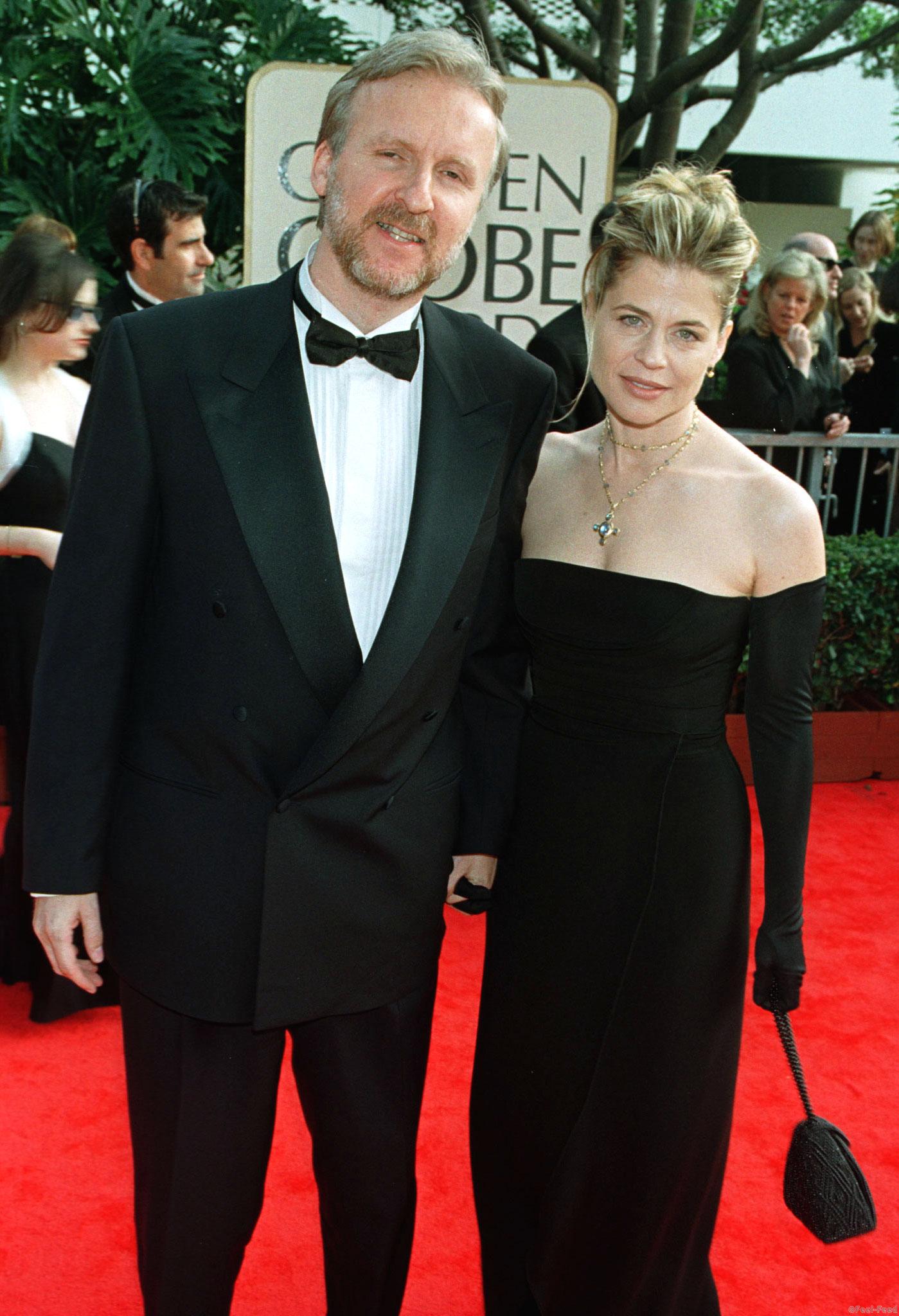 James Cameron and his wife Linda Hamilton arrive for the 55th annual Golden Globe Awards in Beverly Hills, January 18. The awards, sponsored by the Hollywood Foreign Press Association, honors excellence in film and television. Cameron's film "Titanic" is nominated for numerous awards. Hamilton was his star in the "Terminator" series. - RTXIMB8